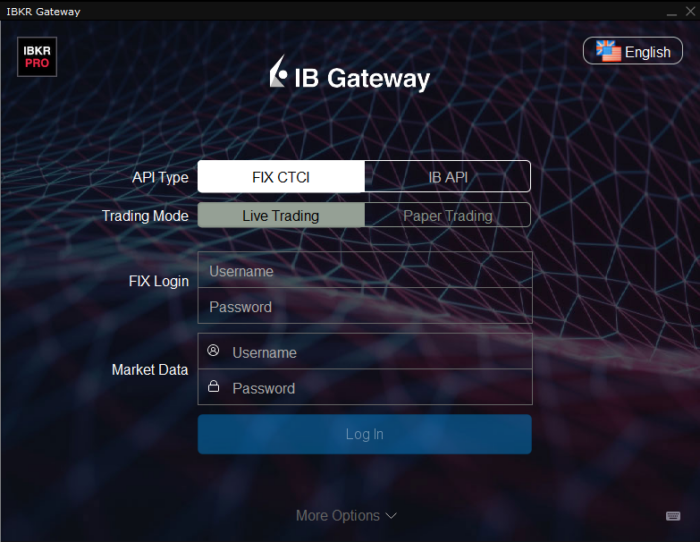 IB Gateway Showing the Fix Login page